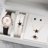 Women's Watch Fivepiece Set Alloy Case Imitation Leather Strap Round Dial Casual Style Rhinestone Love Jewelry Gift Suit