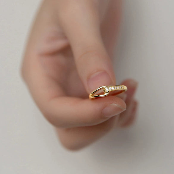 Women's Water Drop Cut Out Geometric Titanium Steel Ring With 18K Gold Electroplating Non Fading Niche Design