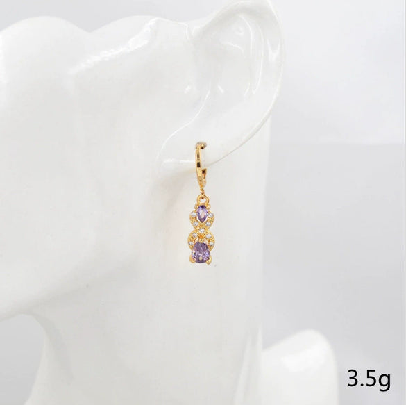 Women's Water Drop Earrings With Purple Rhinestone Gemstone Inlay Constellation Pattern Zinc Alloy Fashion Jewelry Wholesale