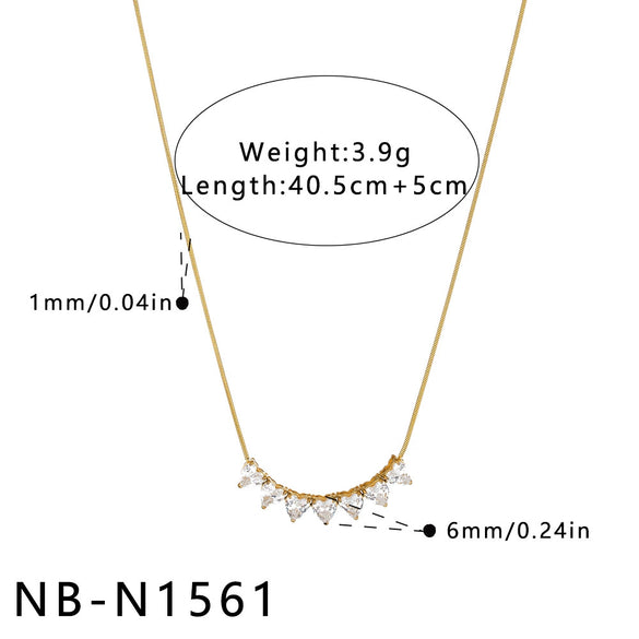Women's Water Drop Geometric Pendant Necklace In Stainless Steel With Zircon Rhinestone Inlay And 18K Vacuum Plated Finish
