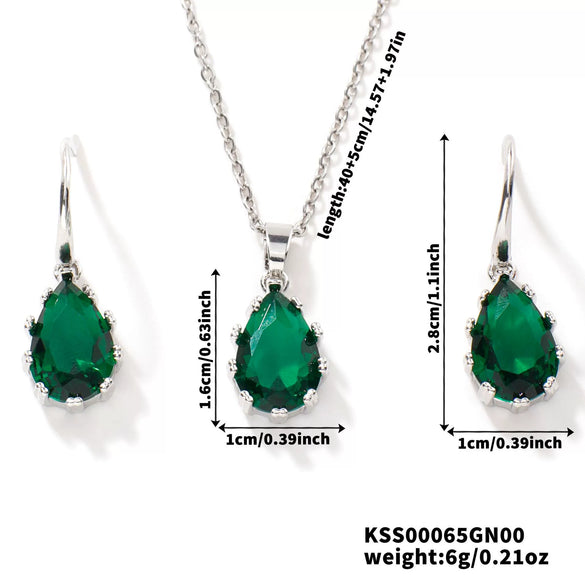 Women's Water Drop Rhinestone Necklace And Earrings Jewelry Set In Electroplated Copper With Snake Bone Chain