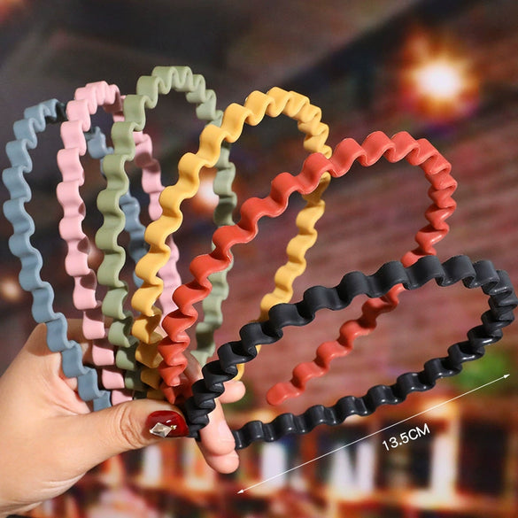 Women's Wavy Frosted Resin Hair Hoop Headband Solid Color Nonslip Hairband Handmade Simple Everyday Hair Accessory