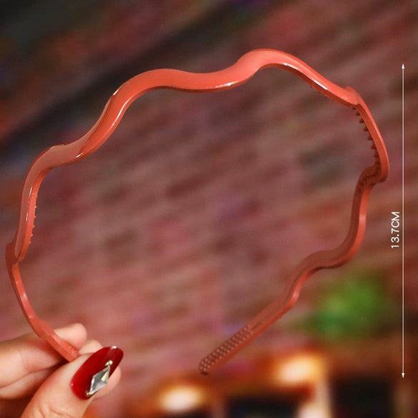 Women's Wavy Frosted Resin Hair Hoop Headband Solid Color Nonslip Hairband Handmade Simple Everyday Hair Accessory