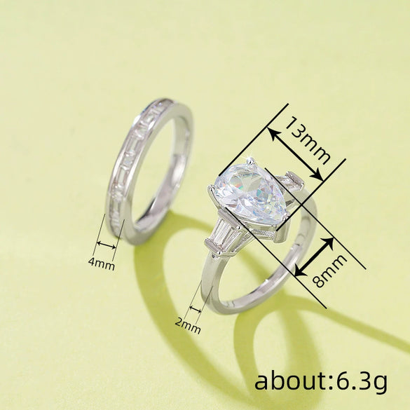 Women's Wedding Stacking Exaggerated Water Drop Geometric Copper Zirconia Ring Fashion Jewelry