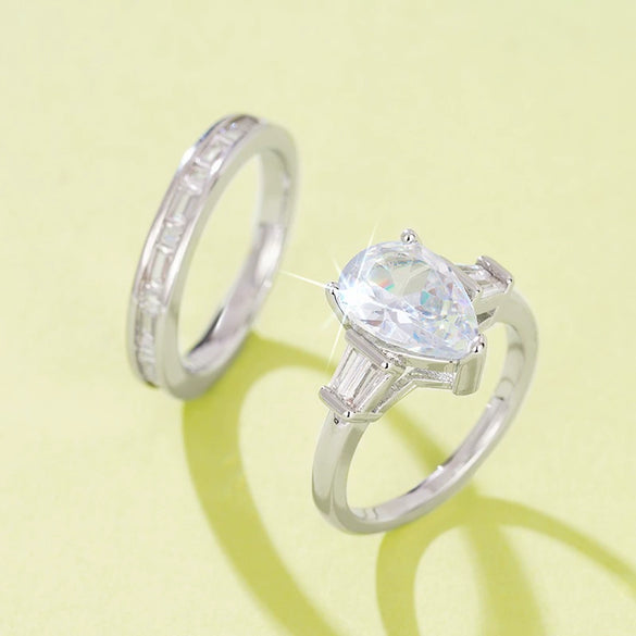 Women's Wedding Stacking Exaggerated Water Drop Geometric Copper Zirconia Ring Fashion Jewelry