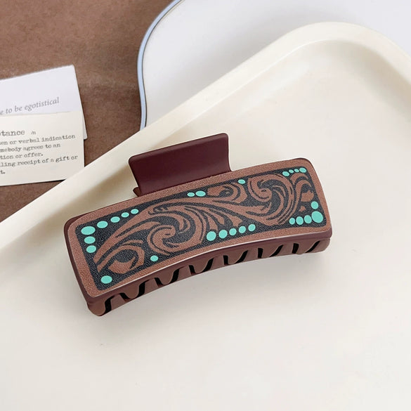 Women's Western Cowboy Style Handmade Plastic And Resin Playing Card Printed Shark Clip Hair Accessories