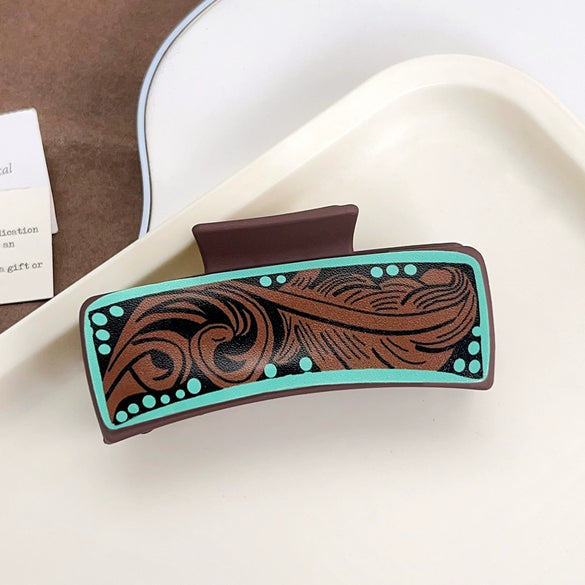 Women's Western Cowboy Style Handmade Plastic And Resin Playing Card Printed Shark Clip Hair Accessories