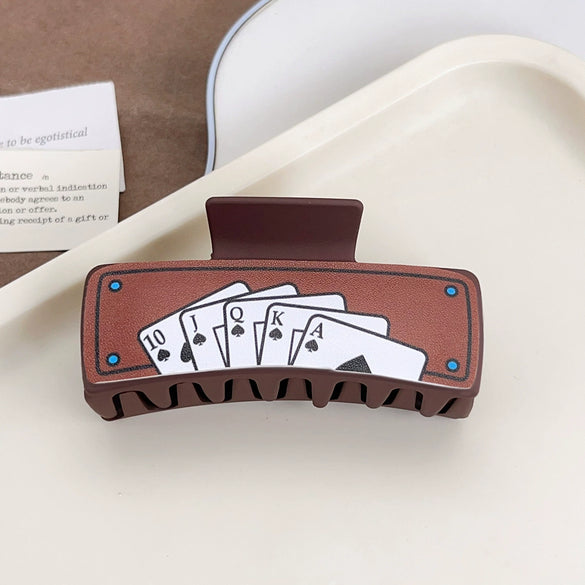 Women's Western Cowboy Style Handmade Plastic And Resin Playing Card Printed Shark Clip Hair Accessories