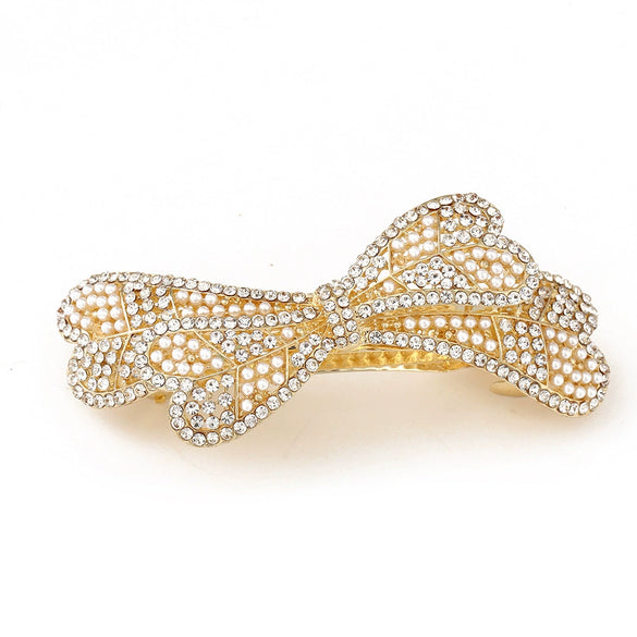 Women's White Crystal Hair Clip With Diamond Design And Electroplating Treatment