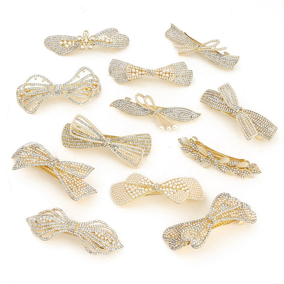 Women's White Crystal Hair Clip With Diamond Design And Electroplating Treatment
