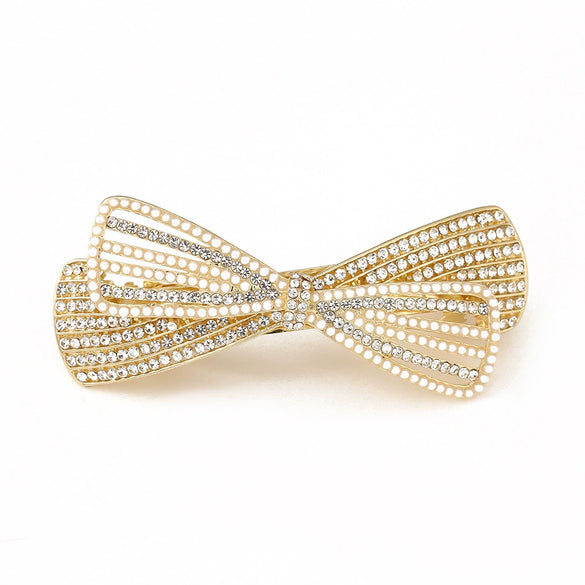 Women's White Crystal Hair Clip With Diamond Design And Electroplating Treatment