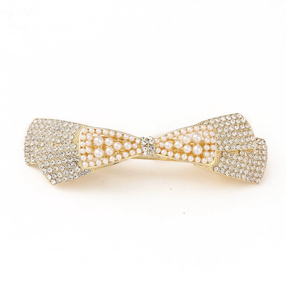 Women's White Crystal Hair Clip With Diamond Design And Electroplating Treatment