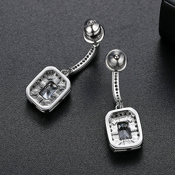 Women's White Geometric Microinlaid Zircon Copper Earrings With Electroplated Finish Fashion Jewelry Wholesale