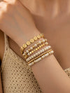 Women's White Turquoise And Gold Tone Beaded Bracelet Set With Heart And Rhombus Charms Layered Geometric Jewelry