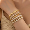 Women's White Turquoise And Gold Tone Beaded Bracelet Set With Heart And Rhombus Charms Layered Geometric Jewelry