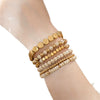 Women's White Turquoise And Gold Tone Beaded Bracelet Set With Heart And Rhombus Charms Layered Geometric Jewelry
