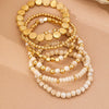 Women's White Turquoise And Gold Tone Beaded Bracelet Set With Heart And Rhombus Charms Layered Geometric Jewelry