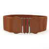 Women's Wide Elastic Imitation Leather Waist Belt With Laceup Detail And Alloy Double Ring Buckle