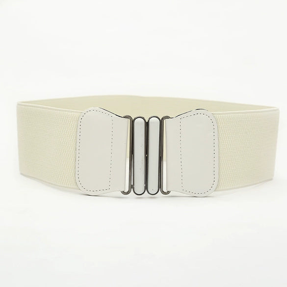 Women's Wide Elastic Imitation Leather Waist Belt With Laceup Detail And Alloy Double Ring Buckle