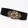 Women's Wide Elastic Woven Waist Belt With Rhinestone And Crystal Bead Embellishments And Alloy Snap Buckle