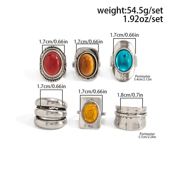 Women's Wide Geometric Openwork Ring In Antique Silver Tone Alloy With Resin Gemstone Inlay And Plated Finish