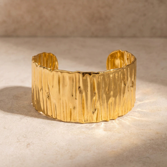 Women's Wide Geometric Stainless Steel Bracelet With Goldplated Finish Fashion Jewelry