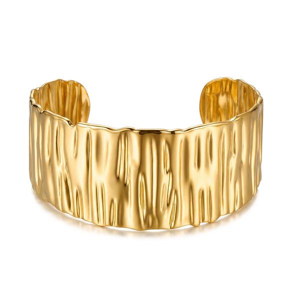 Women's Wide Geometric Stainless Steel Bracelet With Goldplated Finish Fashion Jewelry