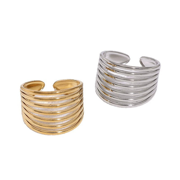 Women's Wide Gold Tone Stainless Steel Open Ring With Simple Geometric Round Design And Electroplated Finish