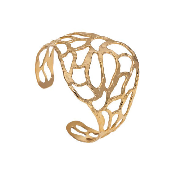 Women's Wide Hollow Geometric Stainless Steel Bracelet With Electroplated Gold Finish And Simple Luxury Style