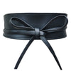 Women's Wide Imitation Leather Waist Belt With Double Ring Bow Design For Elegant Fashion Outfits
