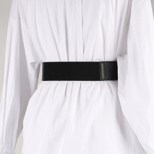 Women's Wide Pu Elastic Waist Belt With Retro Dshaped Alloy Buckle Statement Cinch Belt Accessory