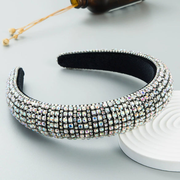Women's Wide Sponge Headband With Diamond Embellishment Geometric Baroque Style Fashion Hair Band