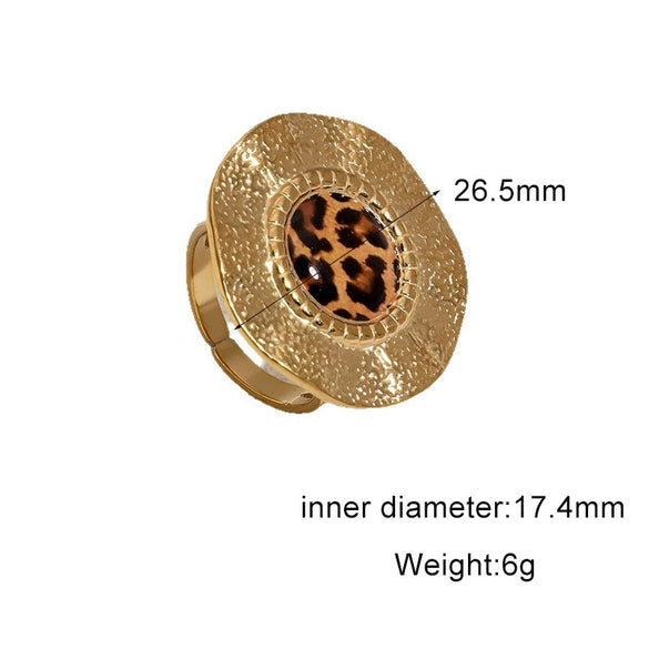 Women's Wide Stainless Steel Open Ring With Leopard Print Geometric Design And Electroplated Light Luxury Finish