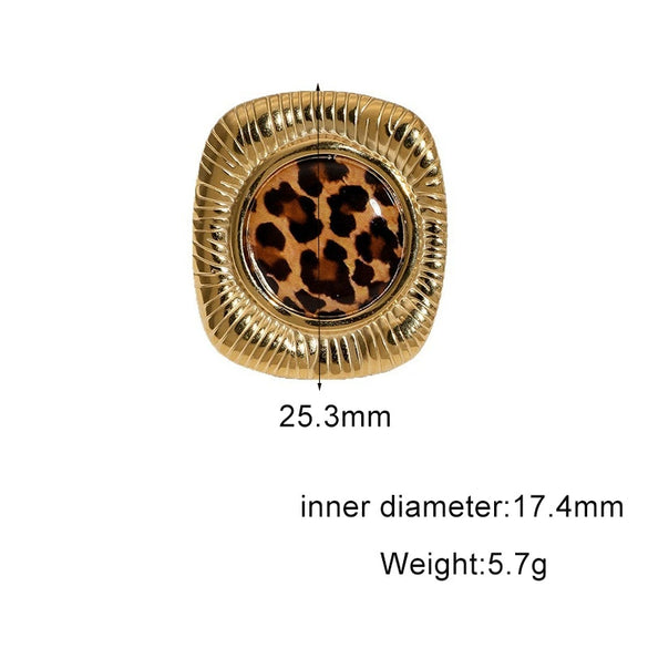 Women's Wide Stainless Steel Open Ring With Leopard Print Geometric Design And Electroplated Light Luxury Finish