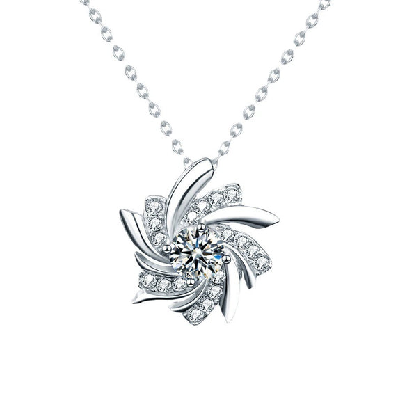 Women's Windmill Moissanite Pendant Necklace S925 Sterling Silver Geometric Light Luxury Electroplated Cross Chain