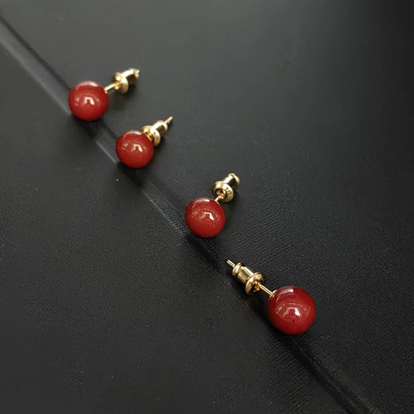 Women's Wine Red Geometric Ball Bead Earrings Electroplated Copper With Silver Ear Needles