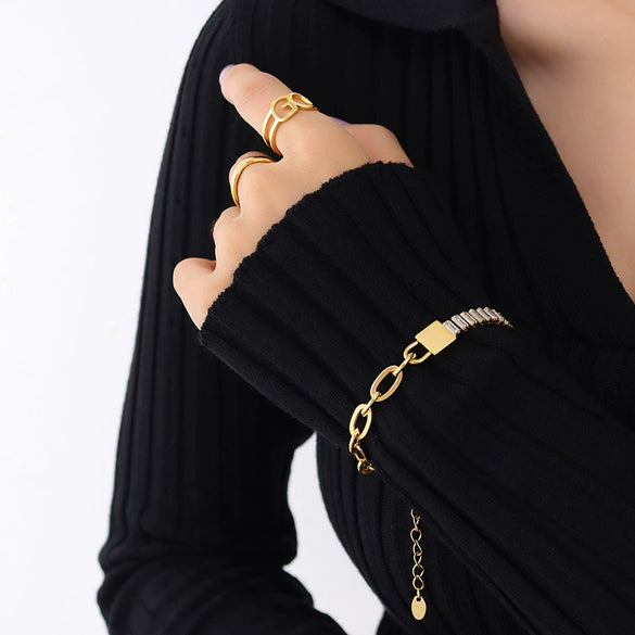 Women's Winter Gold Chain Zircon Diamond Bracelet Plated 18K Real Gold Titanium Steel