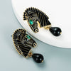 Women's Zebra Striped Horse Head Earrings With Dripping Oil Finish Retro Geometric Animal Jewelry