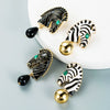 Women's Zebra Striped Horse Head Earrings With Dripping Oil Finish Retro Geometric Animal Jewelry
