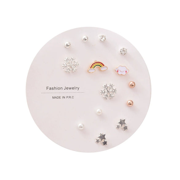 Women's Zinc Alloy And Stainless Steel Geometric Oneweek Earring Set With Diamond Design