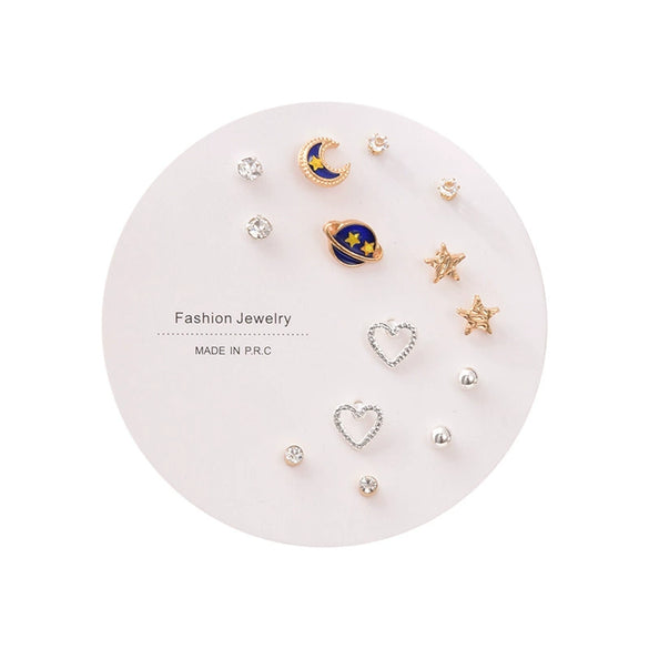 Women's Zinc Alloy And Stainless Steel Geometric Oneweek Earring Set With Diamond Design