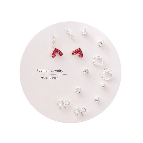 Women's Zinc Alloy And Stainless Steel Geometric Oneweek Earring Set With Diamond Design