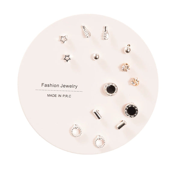 Women's Zinc Alloy And Stainless Steel Geometric Oneweek Earring Set With Diamond Design
