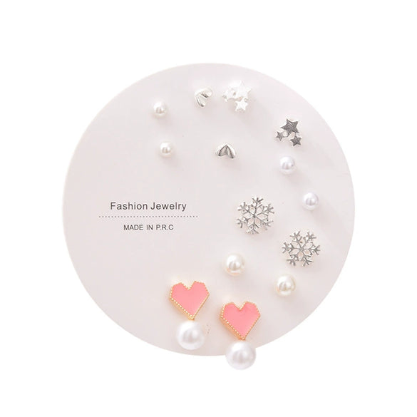 Women's Zinc Alloy And Stainless Steel Geometric Oneweek Earring Set With Diamond Design