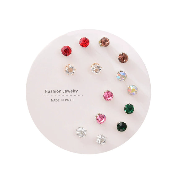 Women's Zinc Alloy And Stainless Steel Geometric Oneweek Earring Set With Diamond Design