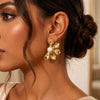 Women's Zinc Alloy Floral Leaf Earrings With Pearl Inlay And Stainless Steel Posts Niche Botanical Design Wholesale