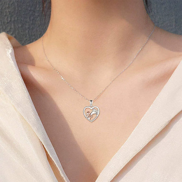 Women's Zinc Alloy Heartshaped Necklace With Electroplated Horse Zodiac Pendant And Geometric Animal Design Fashion Jewelry Gift