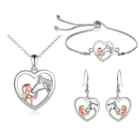 Women's Zinc Alloy Heartshaped Necklace With Electroplated Horse Zodiac Pendant And Geometric Animal Design Fashion Jewelry Gift