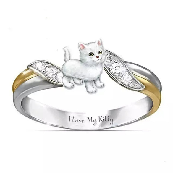 Women's Zinc Alloy Kitten And Bee Open Ring With Electroplated Finish And Animalinspired Niche Design