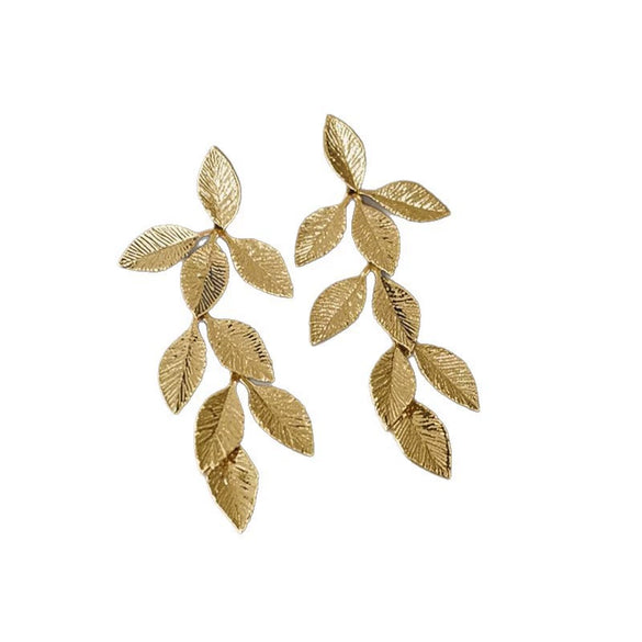 Women's Zinc Alloy Leaf Tassel Earrings Light Luxury Style Electroplating